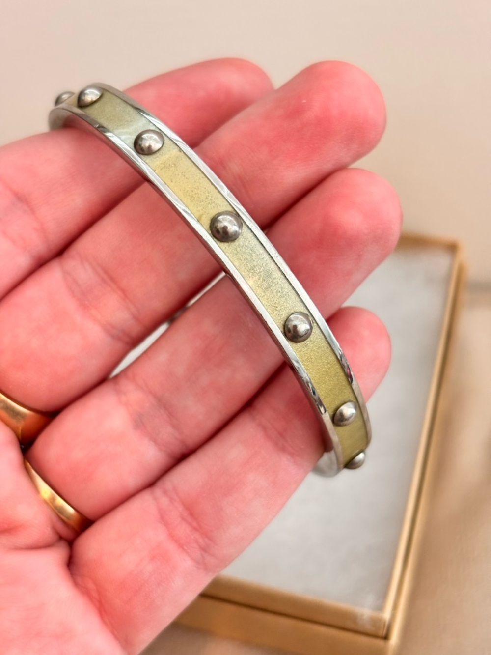 COACH Vintage Nail Head Multi Rivets Gold Tone Bangle Bracelet - Picture 4 of 11